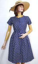 Vintage 1950/60s Short Sleeves Polka Dot Cotton Dress Size 2 Handmade in France