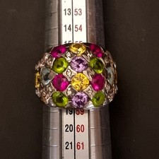 Bague de cocktail VINTAGE en argent et pierres fines multicolores