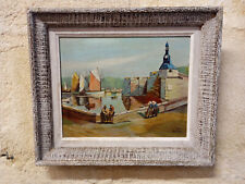 peinture année 50  huile sur panneaux le port de concarneau signé