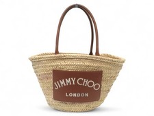 SAC A MAIN JIMMY CHOO CABAS PANIER EN RAPHIA BEIGE ET CUIR MARRON TOTE BAG 495€