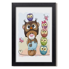 Tulup Photo 20x30cm Décor MDF Le salon Cadre Ours en peluche et hiboux