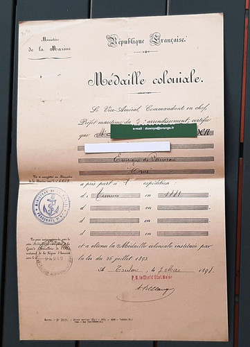 Diplôme médaille coloniale - diplôme,