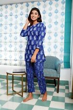 Femmes 100% Imprimé Coton Haut Pyjama Ensemble 3/4 Manche Taille Souple