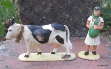 JEM NOREV  LA FERME  / FIGURINES VACHE ET FERMIERE  TYPE  STARLUX  CLAIRET