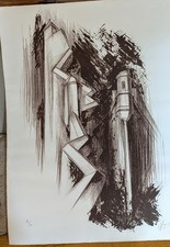 Jean GILLES, rare grande estampe signée, échauguette de la Citadelle Besançon