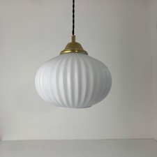 ANCIENNE SUSPENSION EN OPALINE CANNELEE VINTAGE Old French Lamp