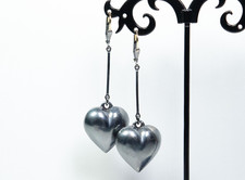 925 Argent / 14K Or - Grand Vintage Designer-Ohrringe - Forme de Cœur