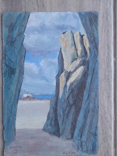 Peinture symboliste grotte mer - peinture,