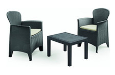 Set Décor de Jardin en Polypropylène Rotin 3 Pièces 2 Fauteuils+1 Table Tree