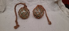 ancienne PAIRE BOULES FLOTTEUR pour FILET PECHE en VERRE D14 cm MARINE BATEAU