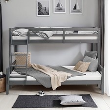 Lit Superposé 90 140 x200 Cadre de Lit mezzanine 2 Places Bois Gris Homestyle4u
