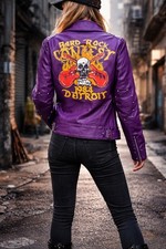 Blouson cuir violet rock skull