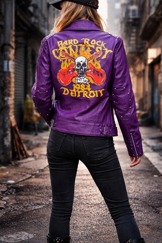 Blouson cuir violet rock - , skull