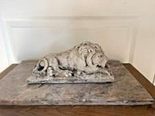 Ancien Sculpture Pierre Sculpté Fait Main Lion Couché 26x11cm 3 Kg
