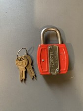 Ancien cadenas FTH sécurité 5 gorges avec 2 clés vintage rouge