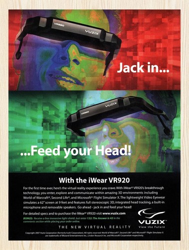 2007 vuzix iwear - vuzix, headset