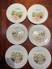6 assiettes à fromage avec décor, céramique française, TBE