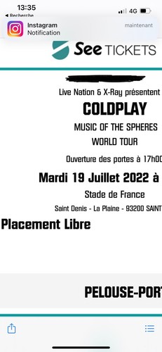 Deux billets concert coldplay - billets,