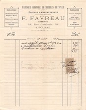 1895 EBENISTERIE TAPISSERIE FABRIQUE SPECIALE DE MEUBLES DE STYLE ETOFFES D A