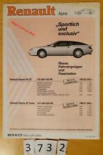 RENAULT ALPINE V6 GT/ V6 TURBO Techniques + Prix 4 pages Allemand 3/1987