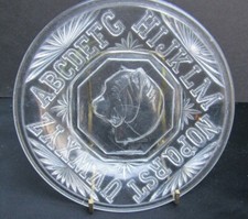 1893 Antique Pressed Glass Child's ABC Rovers 6 Inch Dog Plate 