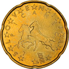 Slovénie, 20 Euro Cent, A pair of Lipizzaner horses, 2007, SPL+, Or nordique