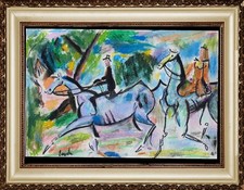 Technique Mixte Sur Papier 28/42cms,"promenade Au Bois"d'apres Gen Paul