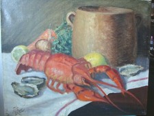 NATURE MORTE AU HOMARD par GEO MOURA   HUILE vers 1930