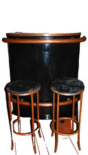 BAR COMPTOIR BOIS LAQUE NOIR ART DECO 1920/30RUHLMANN J.E ? AVEC SES 2 TABOURETS