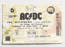 AC/DC billet ticket stub concert FRANCE Paris SDF 21/06/2001 THE OFFSPRING ACDC
