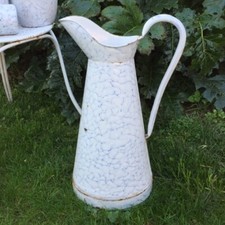ENORMOUS Old FRENCH Enamelware BODY PITCHER SOM Pattern Skirted Bottom Garden