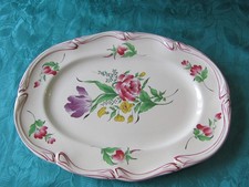 RARE Plat ovale en faïence de Lunéville réverbère KG décor de rose