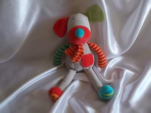 Doudou chien beige rouge - doudou,