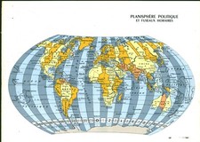 Document planche ancienne planisphère Politique et fuseaux issue de livre 1967