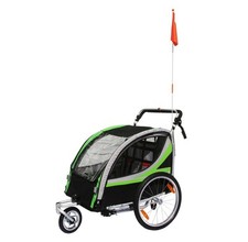 Remorque vélo enfant poussette couverte 2 places alu maxi 36kg vert roues 20p