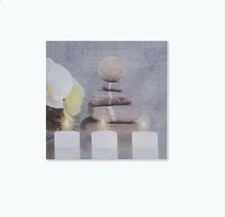 Cadre toile tableau zen Galet Bougie et Fleur Orchidée - 28 x 28 cm