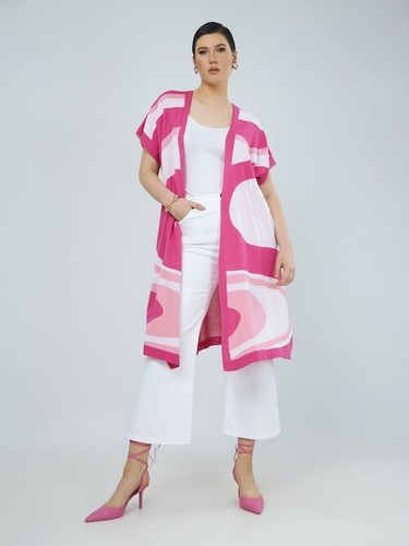 Gilet long rose sans - , manches