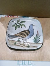 Assiette Carrée Décor Pigeon Vallauris Fait Main N' 6