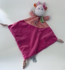 5617?Doudou plat Mouchoir Vache MOTS D'ENFANTS Rose Orange Chat