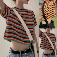 T-shirt femme été rayé ample manches courtes rétro top mode décontractée