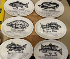 6 assiettes à Poisson ovales design Pierre Maître, vintage