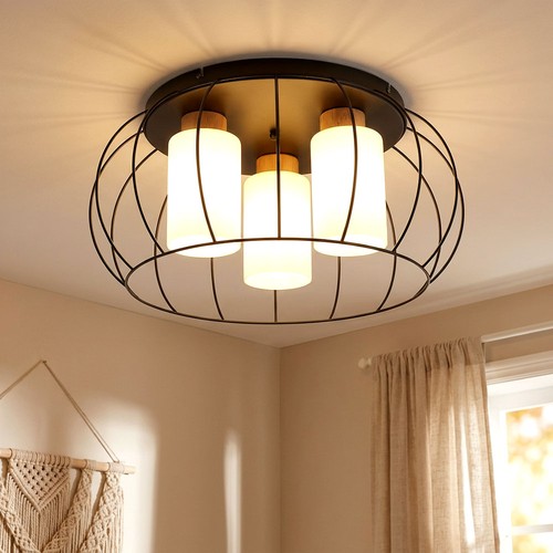 Globo lampe plafond bois - bois, verre