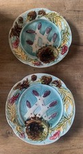 2 Superbes Assiettes Anciennes A Asperges En Barbotine Faience Onnaing XIX eme