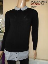 PULL CHEMISE *KOOKAI* NOIR COL CLAUDINE IMPRIME NOIR & BLANC  T 0 36/38 NEUF