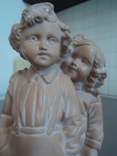 Statue moulage d'art en plâtre, jeunes enfants de 24,5 cm/Décoration vintage. BE
