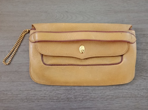 Pochette vintage cuir jaune - cuir,