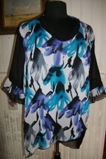 Tee shirt  ASTER grande taille L/ 46/48 voile polyester noir/bleu manche 3/4