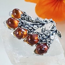 Broche Style Art Nouveau Argent 925 Rhodié Ambre 35x25 Mm