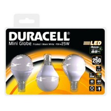Lot 3 Ampoules Duracell LED E14 4W = 25W Mini Globe Dépoli /Miroir Salle de Bain