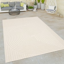 Tapis Exterieur Terrasse Salon Cuisine Motif Abstrait Rayures 3D Crème